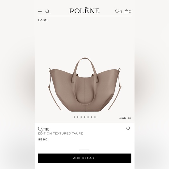 AUTHENTIC Polène Cyme Leather Bag - Taupe w/box, dust bag - Picture 2 of 13